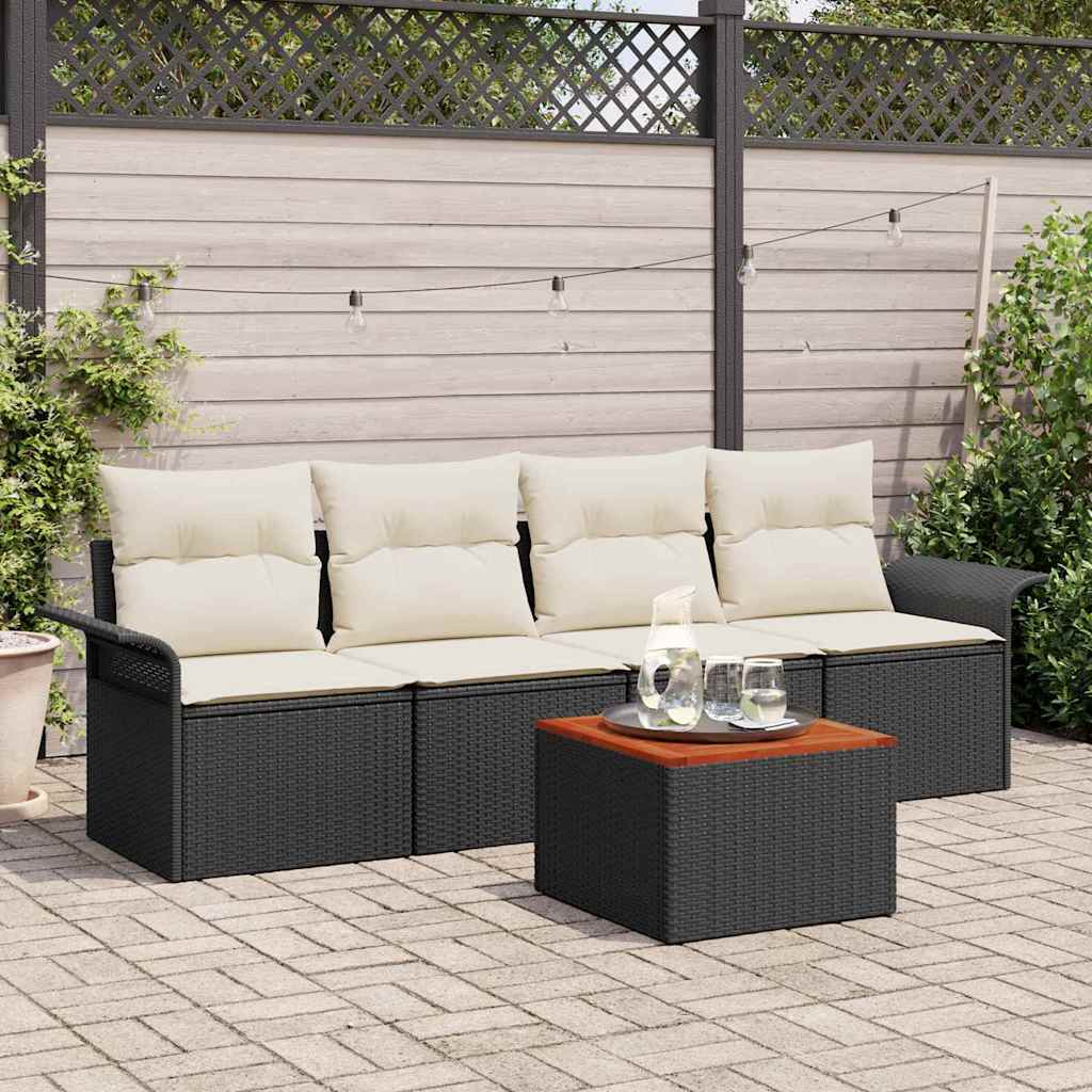 Tuinbankenset met opslag 5 pcs Zwart en Crème poly rattan is nu te koop bij PeponiXL, paradijselijk wonen!