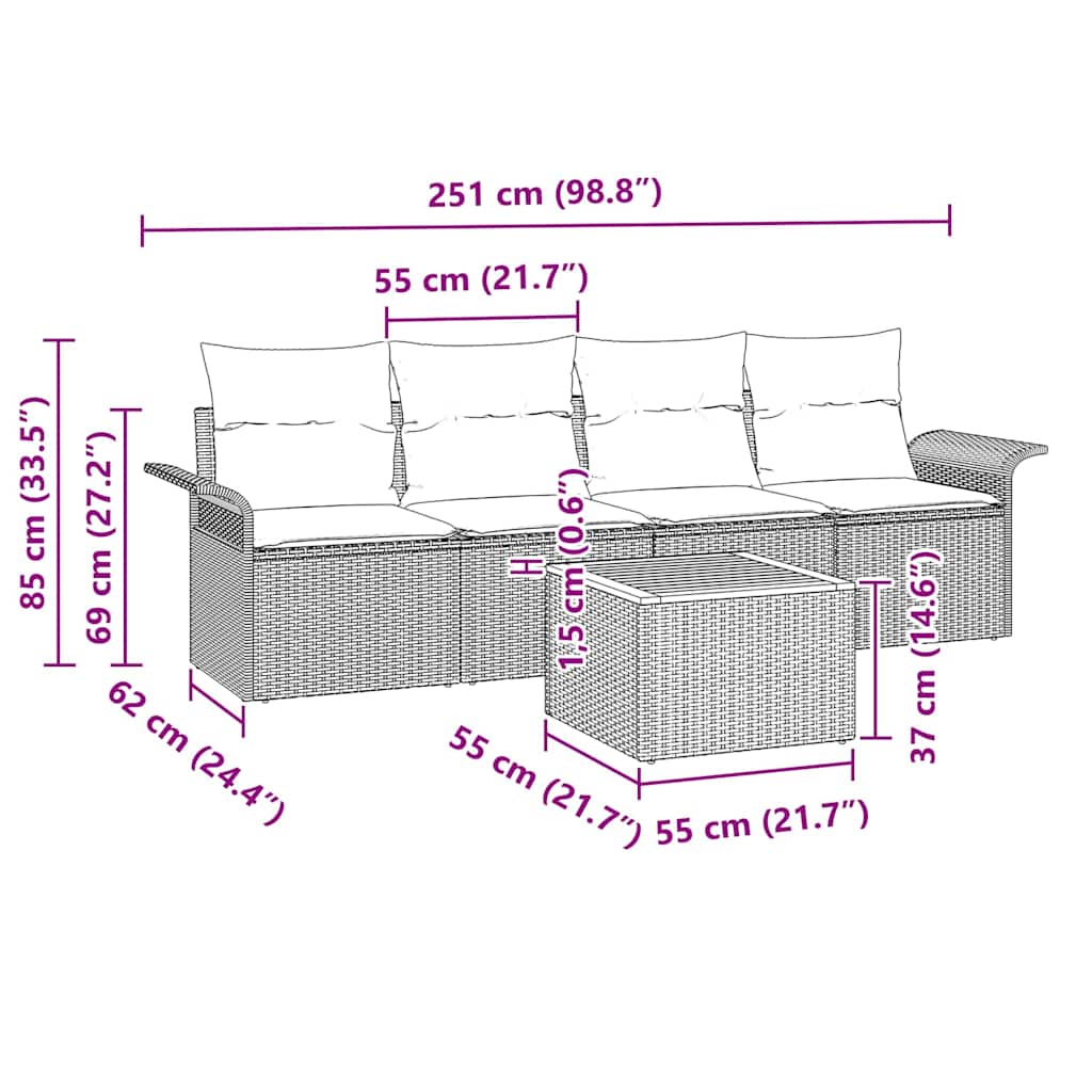 Tuinbankenset met opslag 5 pcs Zwart en Crème poly rattan is nu te koop bij PeponiXL, paradijselijk wonen!