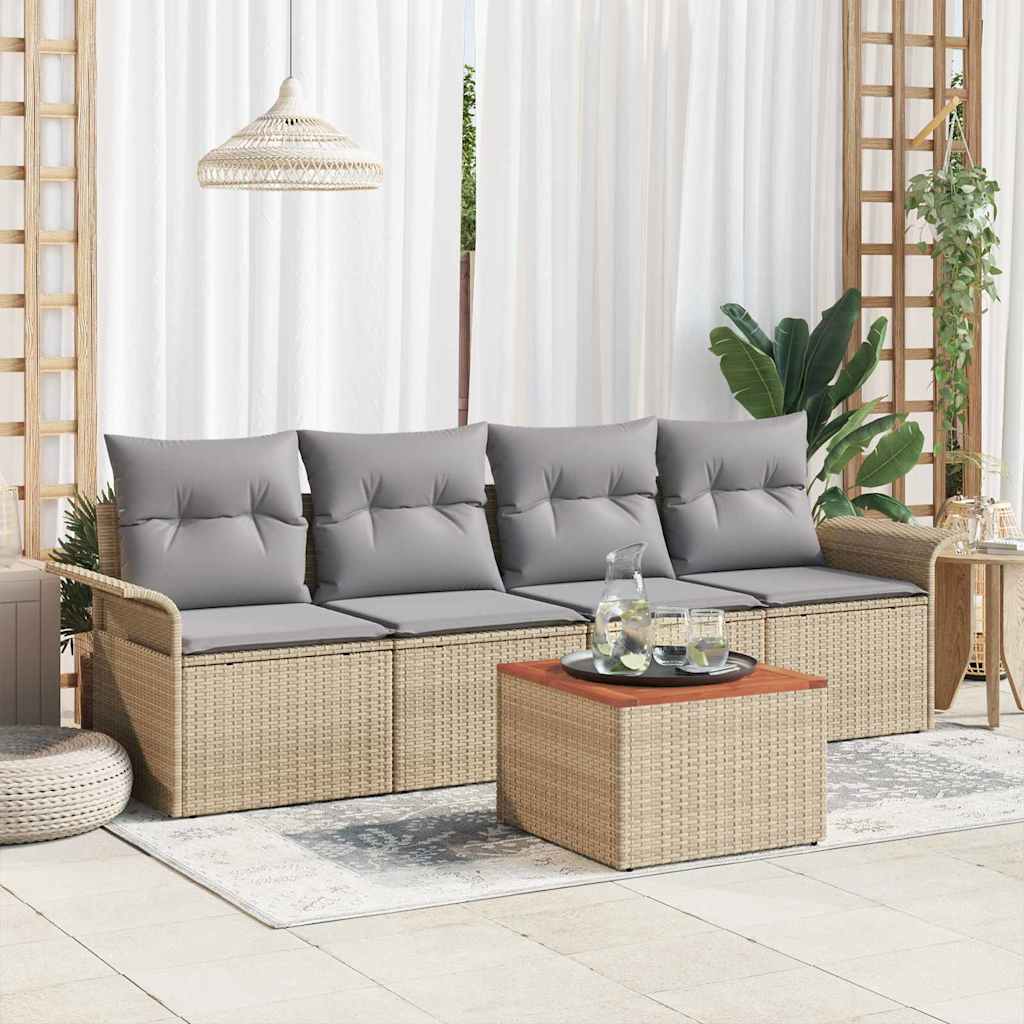 Tuinbankenset met opslag 5 pcs Beige en Licht Grijs poly rattan is nu te koop bij PeponiXL, paradijselijk wonen!