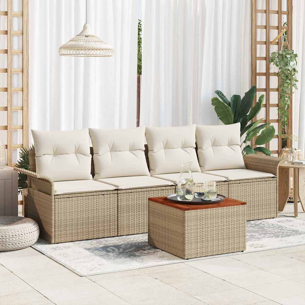 Tuinbankenset met opslag 5 pcs Beige en Crème poly rattan is nu te koop bij PeponiXL, paradijselijk wonen!