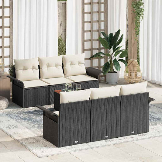 Tuinbankenset met opslag 7 pcs Zwart en Crème poly rattan is nu te koop bij PeponiXL, paradijselijk wonen!