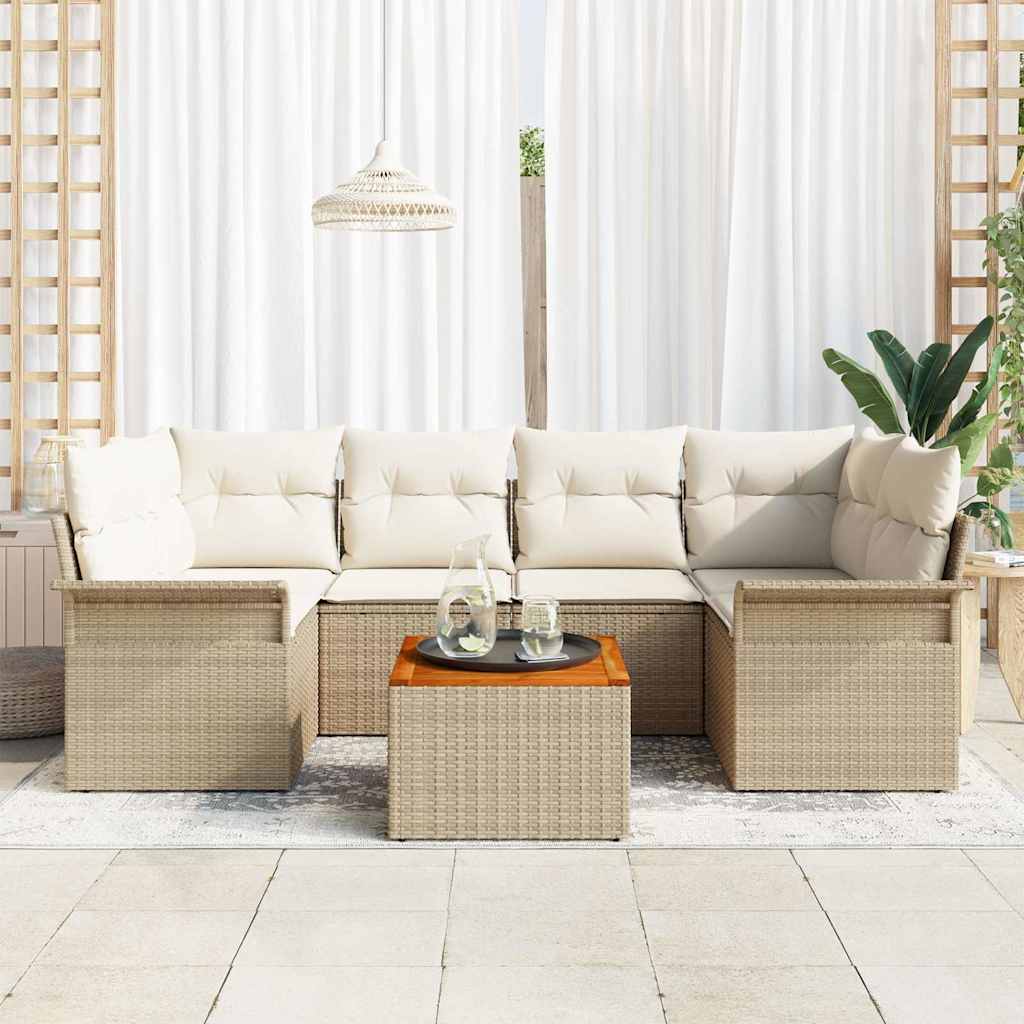 Tuinbankenset met opslag 7 pcs Beige en Crème poly rattan is nu te koop bij PeponiXL, paradijselijk wonen!