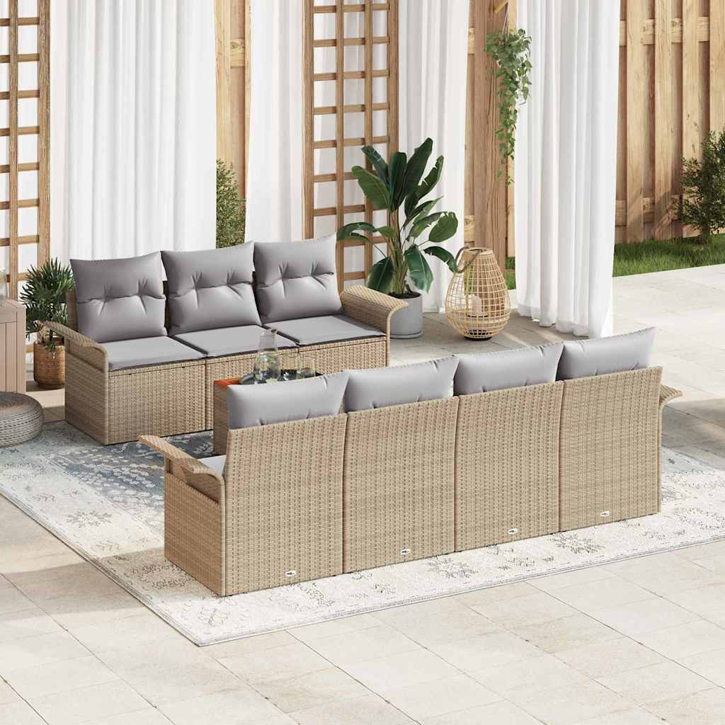 Tuinbankenset met opslag 8 pcs Beige en Licht Grijs poly rattan is nu te koop bij PeponiXL, paradijselijk wonen!