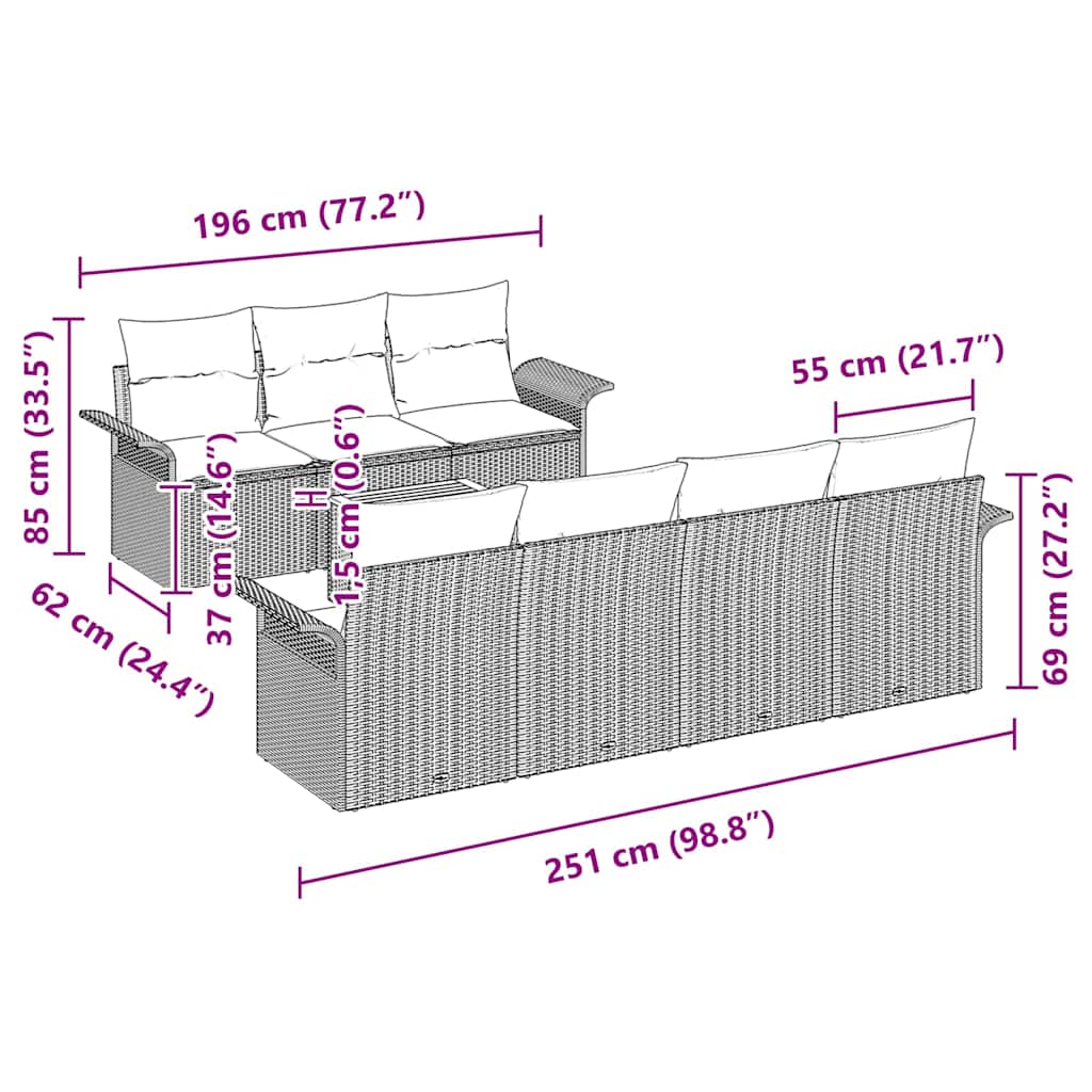 Tuinbankenset met opslag 8 pcs Beige en Licht Grijs poly rattan is nu te koop bij PeponiXL, paradijselijk wonen!