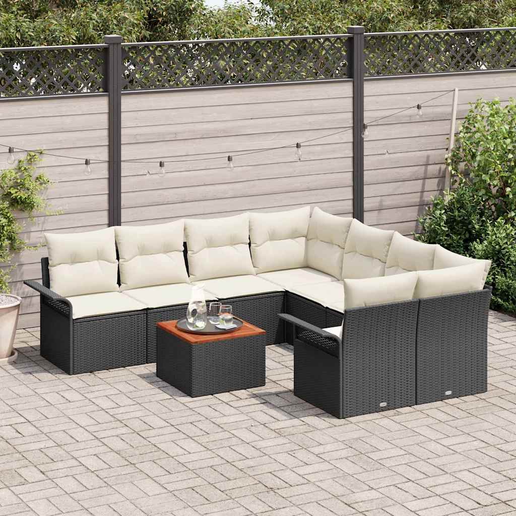 Tuinbankenset met opslag 9 pcs Zwart en Crème poly rattan is nu te koop bij PeponiXL, paradijselijk wonen!