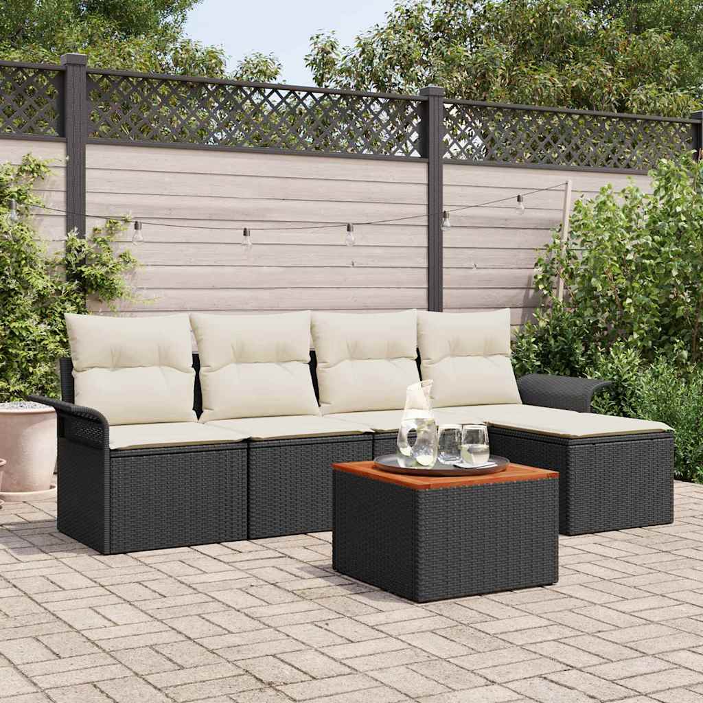 Tuinbankenset met opslag 6 pcs Zwart en Crème poly rattan is nu te koop bij PeponiXL, paradijselijk wonen!