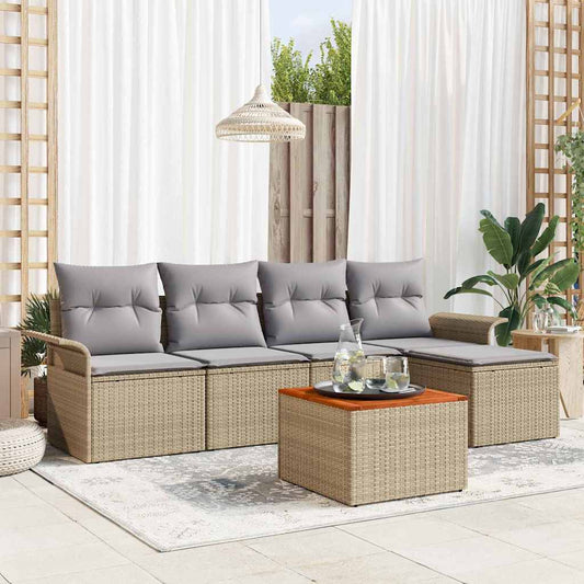 Tuinbankenset met opslag 6 pcs Beige en Licht Grijs poly rattan is nu te koop bij PeponiXL, paradijselijk wonen!