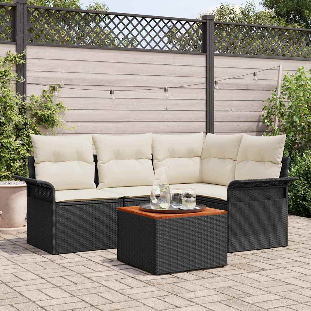 Tuinbankenset met opslag 5 pcs Zwart en Crème poly rattan is nu te koop bij PeponiXL, paradijselijk wonen!