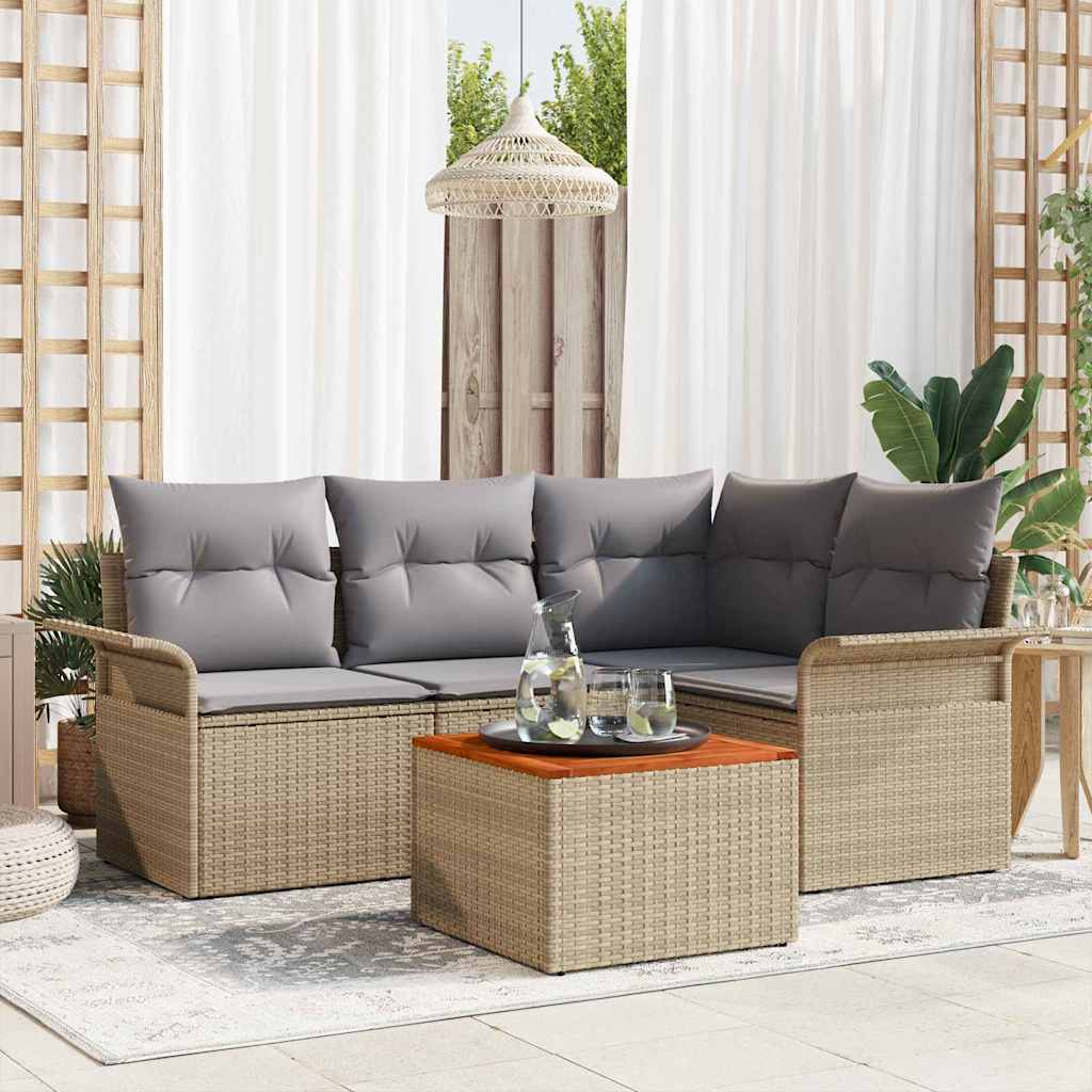 Tuinbankenset met opslag 5 pcs Beige en Licht Grijs poly rattan is nu te koop bij PeponiXL, paradijselijk wonen!