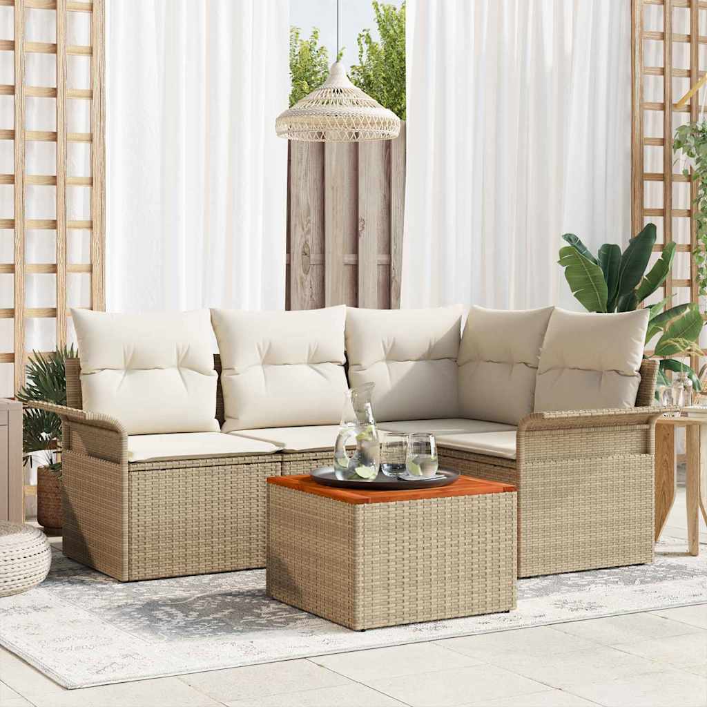 Tuinbankenset met opslag 5 pcs Beige en Crème poly rattan is nu te koop bij PeponiXL, paradijselijk wonen!
