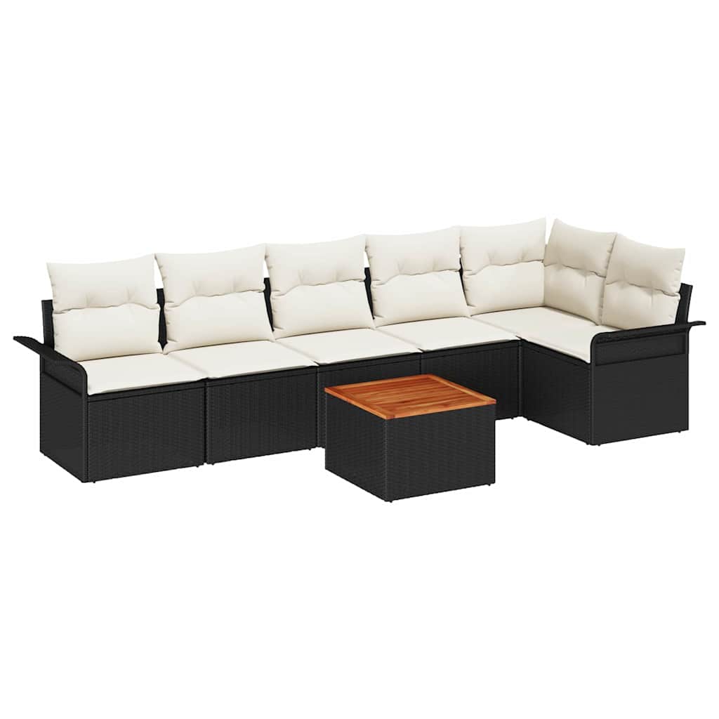 Tuinbankenset met opslag 7 pcs Zwart en Crème poly rattan is nu te koop bij PeponiXL, paradijselijk wonen!