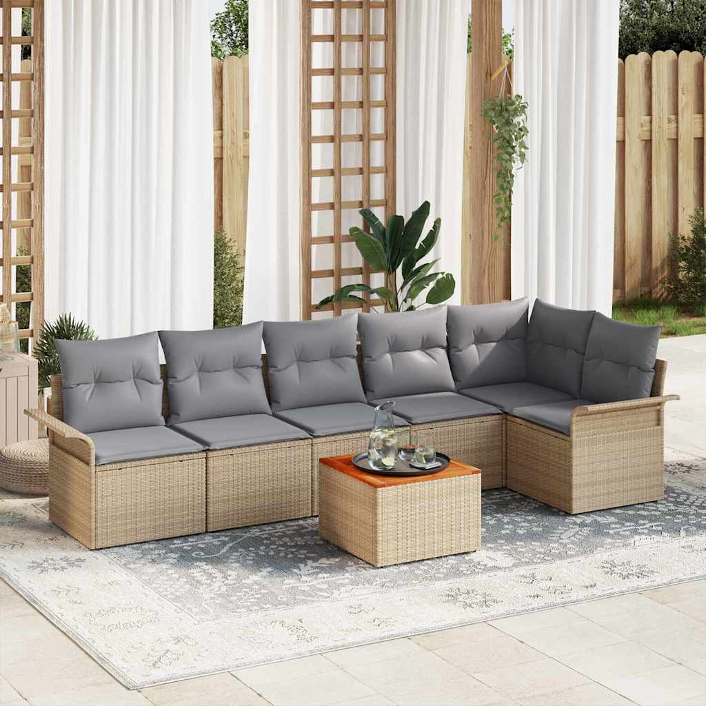 Tuinbankenset met opslag 7 pcs Beige en Licht Grijs poly rattan is nu te koop bij PeponiXL, paradijselijk wonen!