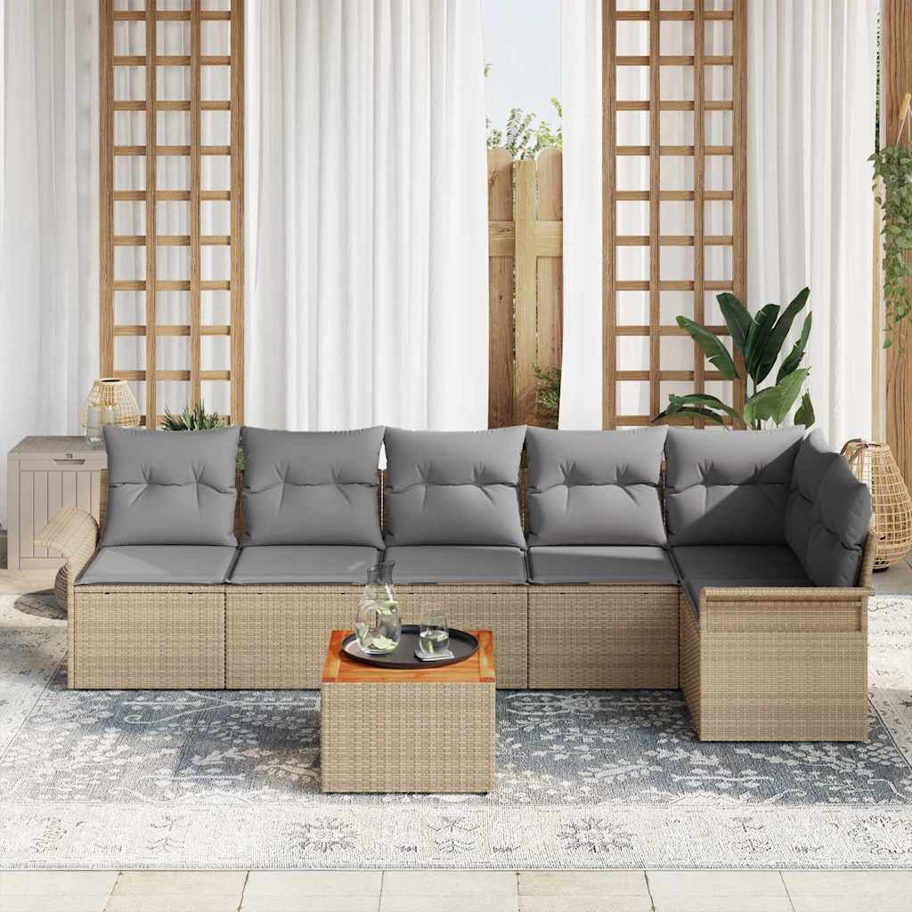 Tuinbankenset met opslag 7 pcs Beige en Licht Grijs poly rattan is nu te koop bij PeponiXL, paradijselijk wonen!