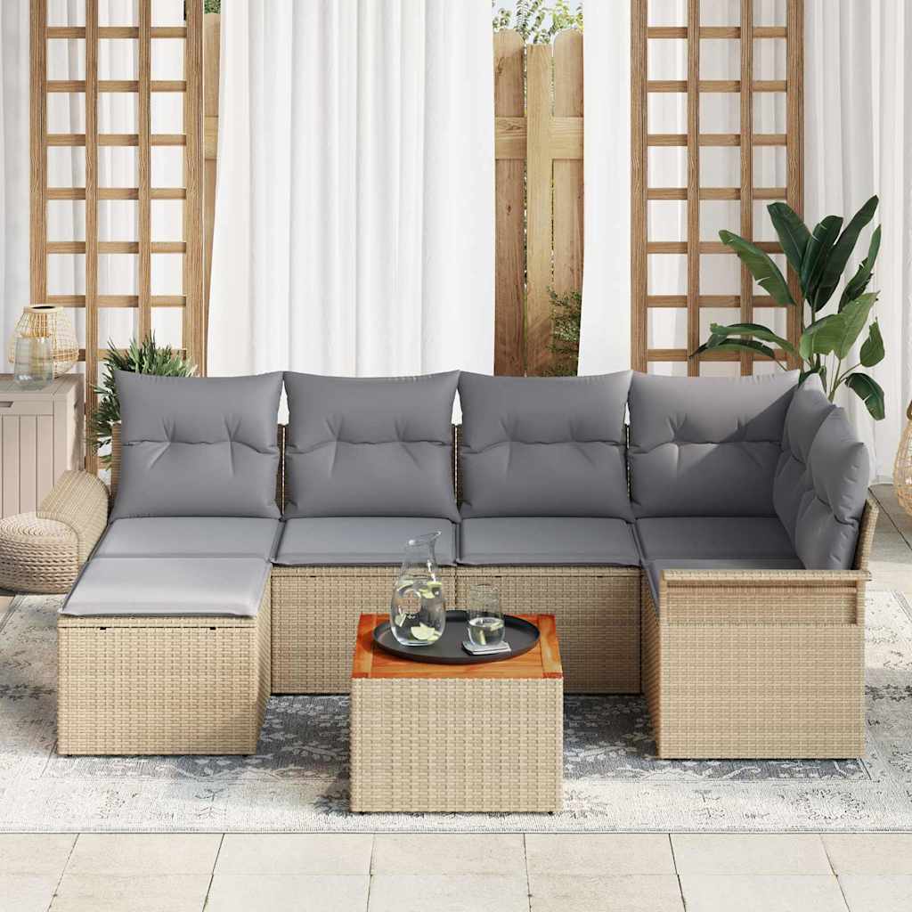 Tuinbankenset met opslag 7 pcs Beige en Licht Grijs poly rattan is nu te koop bij PeponiXL, paradijselijk wonen!