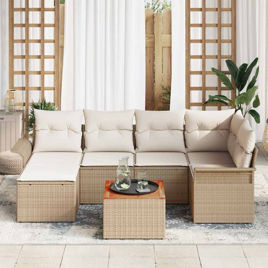 Tuinbankenset met opslag 7 pcs Beige en Crème poly rattan is nu te koop bij PeponiXL, paradijselijk wonen!