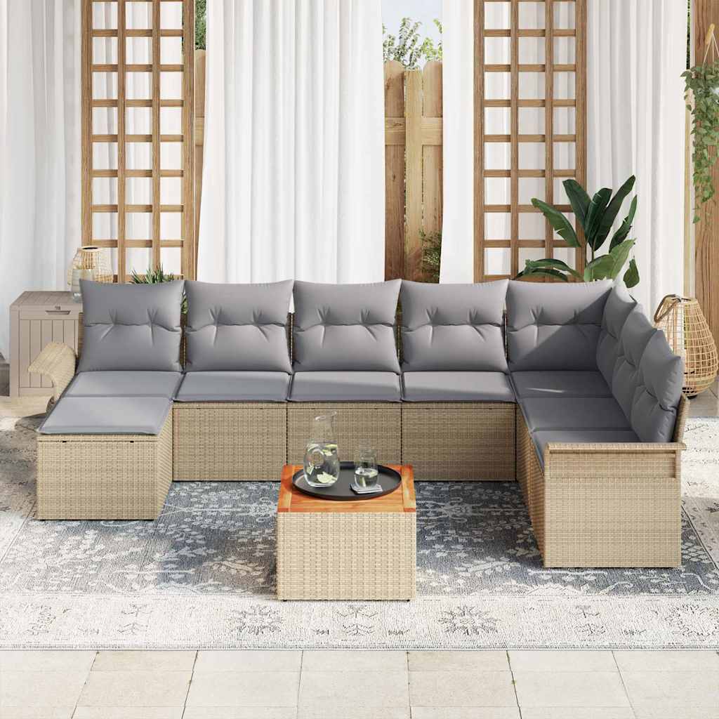 Tuinbankenset met opslag 9 pcs Beige en Licht Grijs poly rattan is nu te koop bij PeponiXL, paradijselijk wonen!