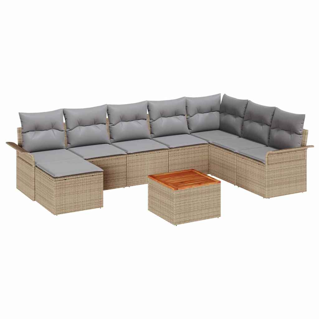 Tuinbankenset met opslag 9 pcs Beige en Licht Grijs poly rattan is nu te koop bij PeponiXL, paradijselijk wonen!