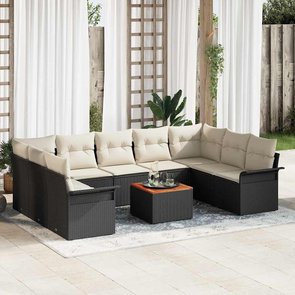 Tuinbankenset met opslag 10 pcs Zwart en Crème poly rattan is nu te koop bij PeponiXL, paradijselijk wonen!