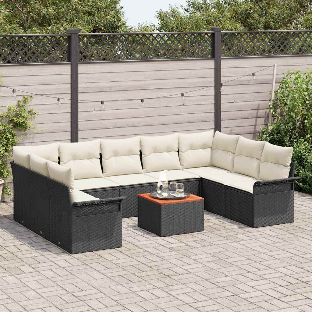 Tuinbankenset met opslag 10 pcs Zwart en Crème poly rattan is nu te koop bij PeponiXL, paradijselijk wonen!