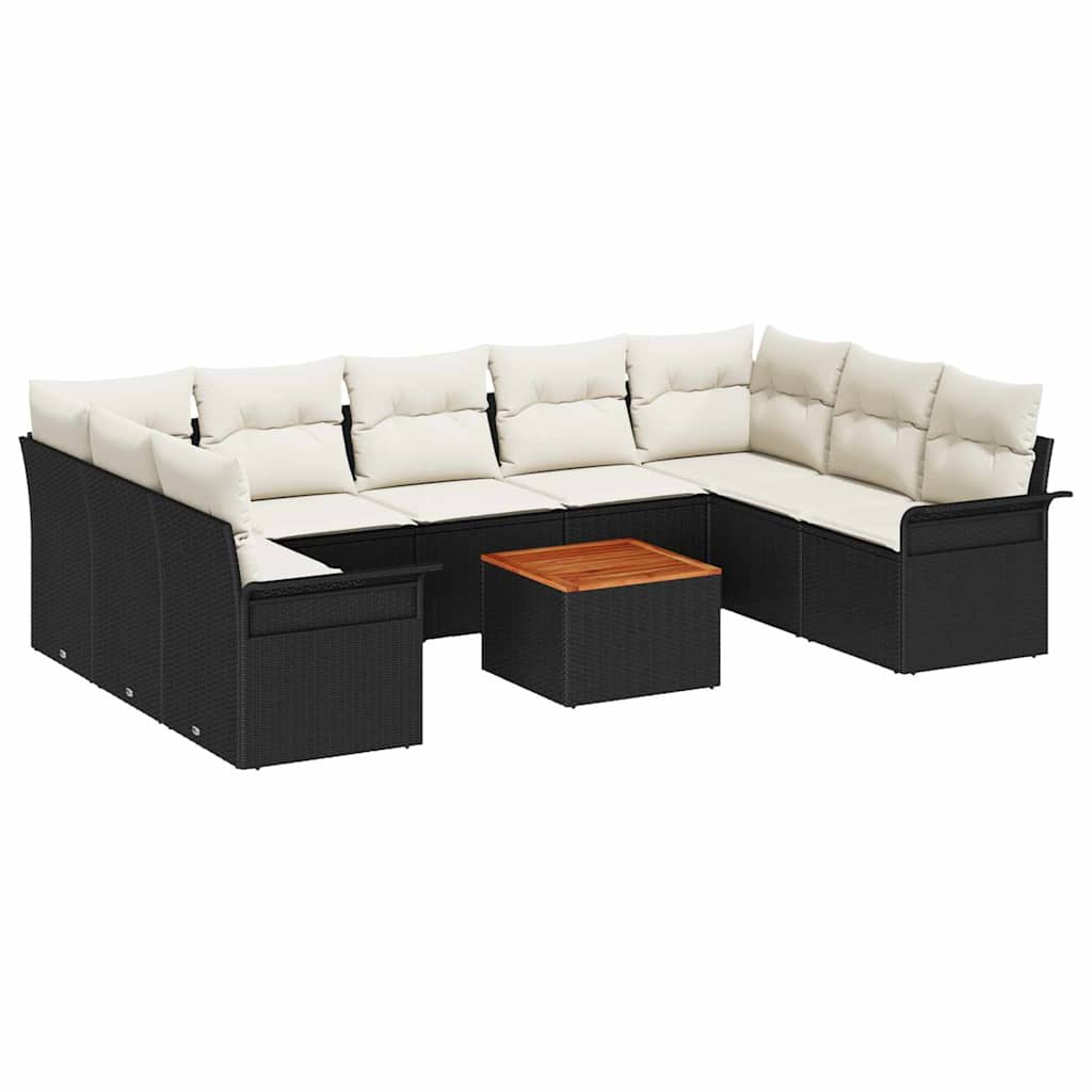 Tuinbankenset met opslag 10 pcs Zwart en Crème poly rattan is nu te koop bij PeponiXL, paradijselijk wonen!