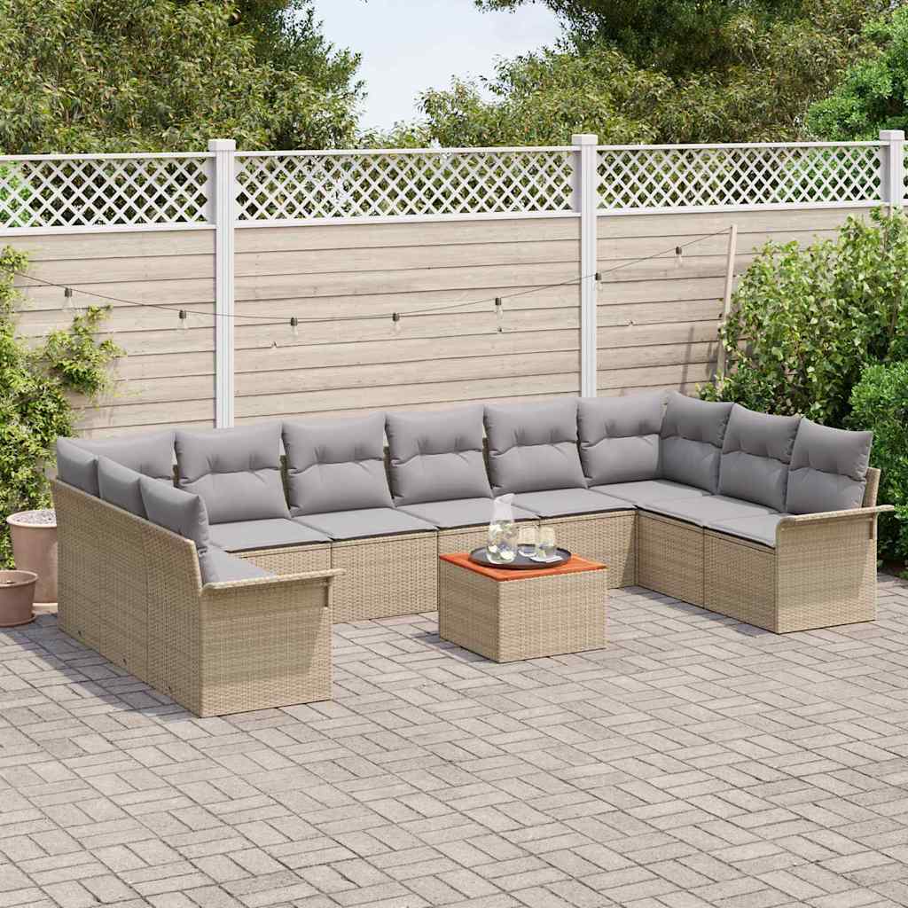 Tuinbankenset 11 pcs Beige en Licht Grijs poly rattan is nu te koop bij PeponiXL, paradijselijk wonen!