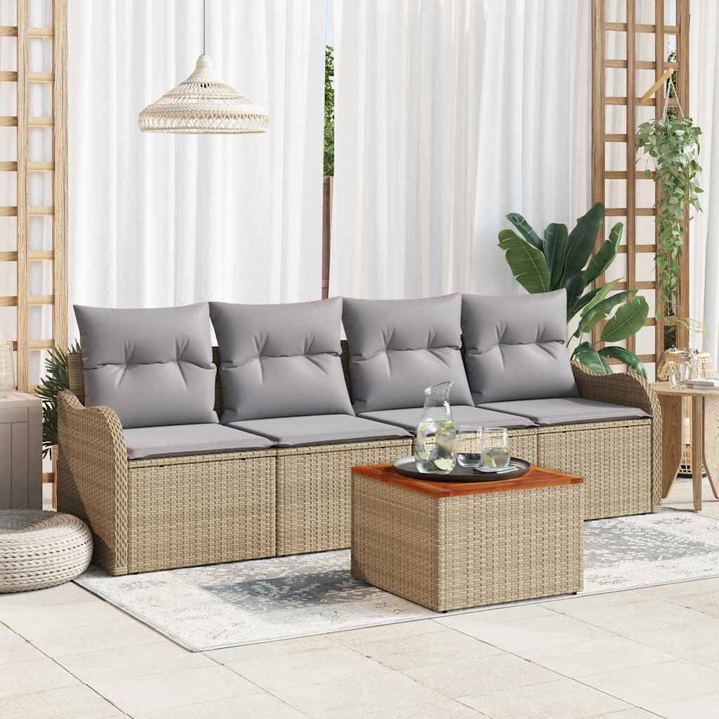 Tuinbankenset met opslag 5 pcs Beige en Licht Grijs poly rattan is nu te koop bij PeponiXL, paradijselijk wonen!