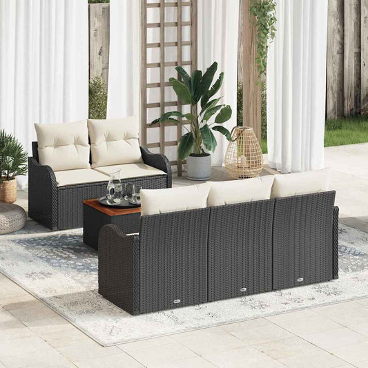 Tuinbankenset met opslag 6 pcs Zwart en Crème poly rattan is nu te koop bij PeponiXL, paradijselijk wonen!