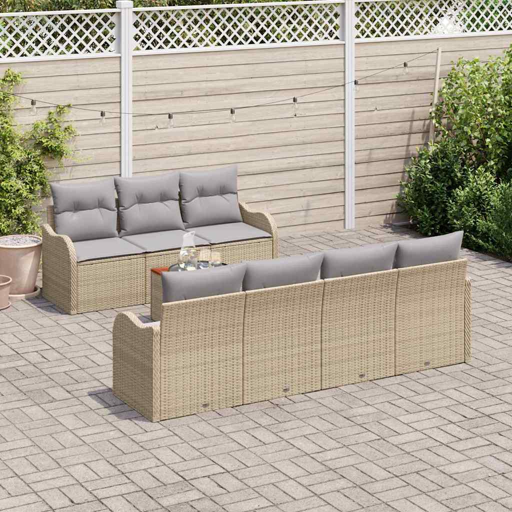Tuinbankenset met opslag 8 pcs Beige en Licht Grijs poly rattan is nu te koop bij PeponiXL, paradijselijk wonen!