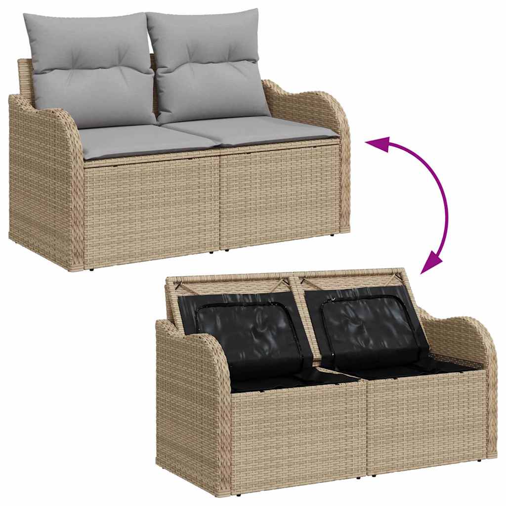 Tuinbankenset met opslag 8 pcs Beige en Licht Grijs poly rattan is nu te koop bij PeponiXL, paradijselijk wonen!