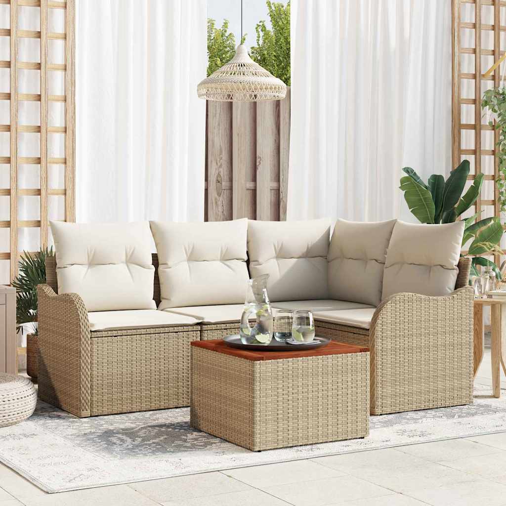 Tuinbankenset met opslag 5 pcs Beige en Crème poly rattan is nu te koop bij PeponiXL, paradijselijk wonen!