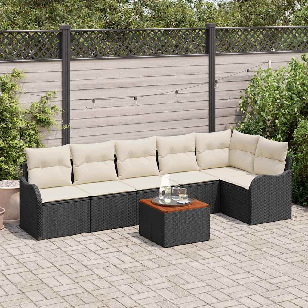 Tuinbankenset met opslag 7 pcs Zwart en Crème poly rattan is nu te koop bij PeponiXL, paradijselijk wonen!