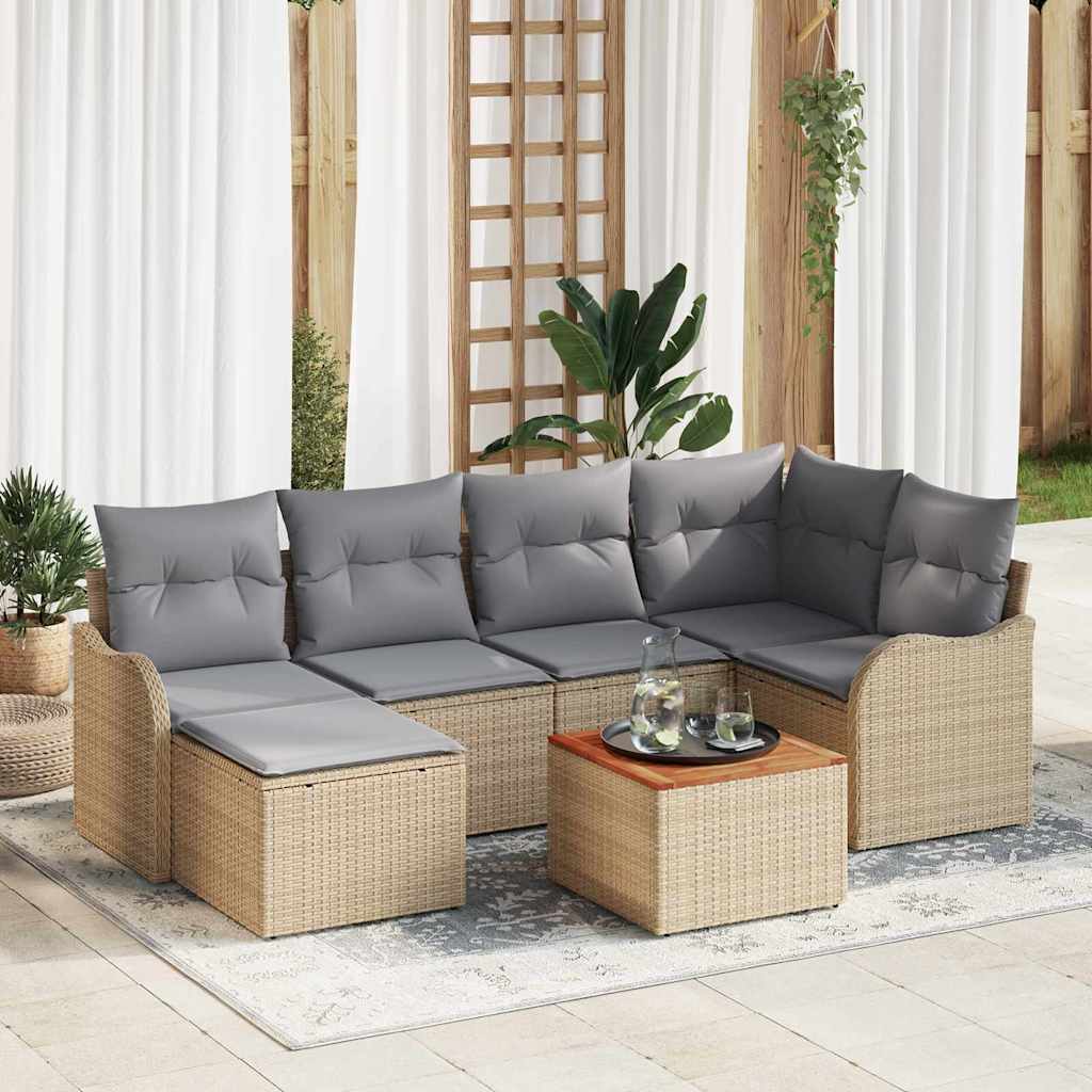 Tuinbankenset met opslag 7 pcs Beige en Licht Grijs poly rattan is nu te koop bij PeponiXL, paradijselijk wonen!