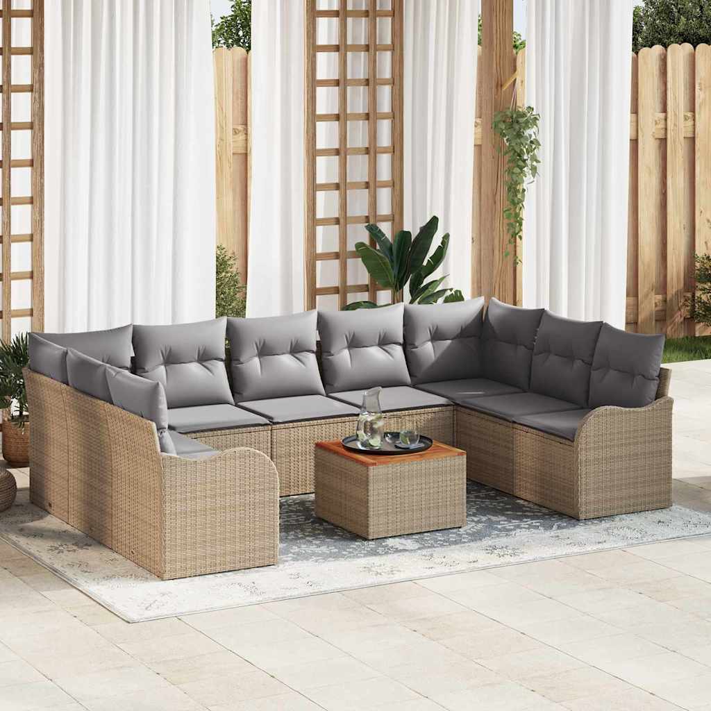 Tuinbankenset 10 pcs Beige en Licht Grijs poly rattan is nu te koop bij PeponiXL, paradijselijk wonen!