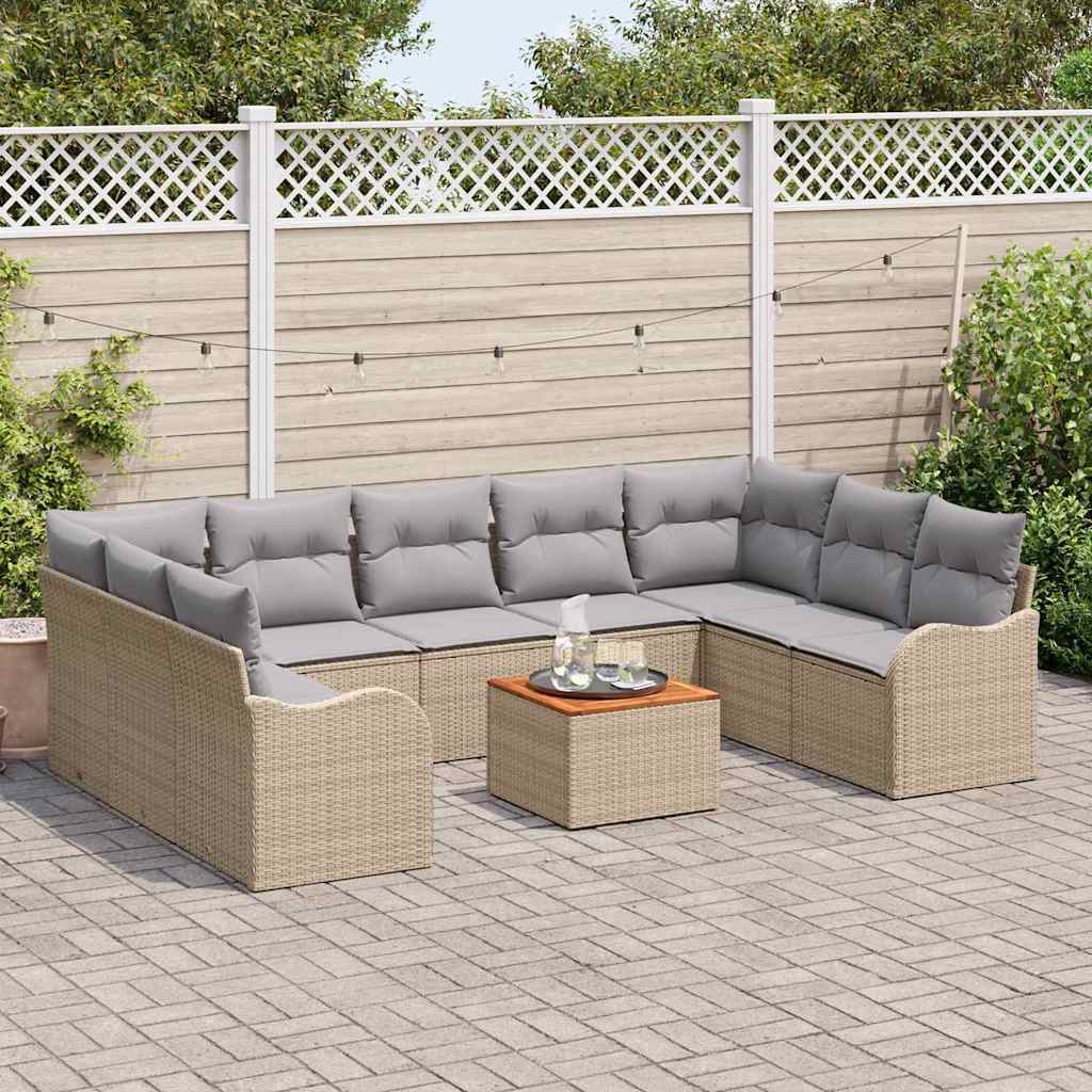 Tuinbankenset 10 pcs Beige en Licht Grijs poly rattan is nu te koop bij PeponiXL, paradijselijk wonen!