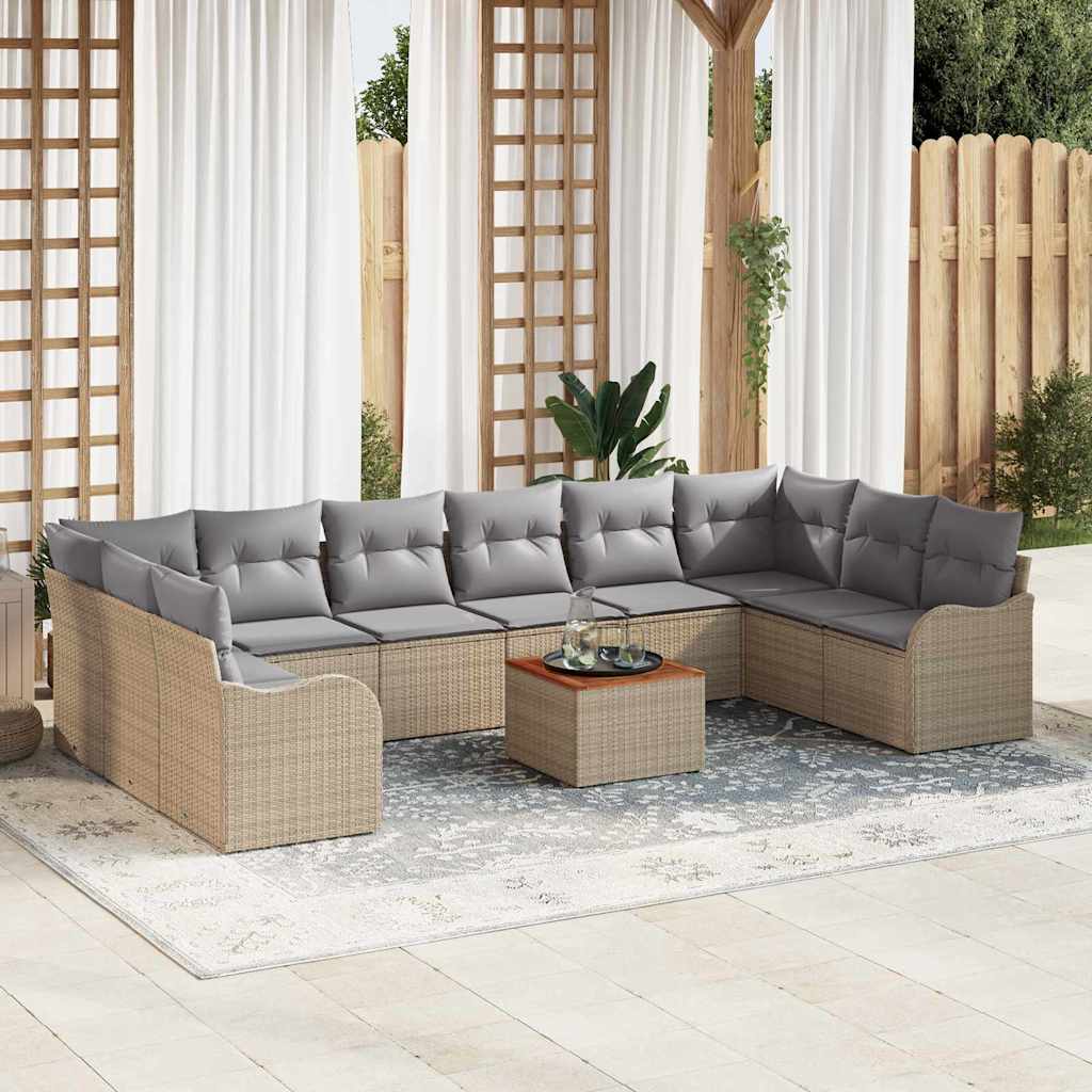 Tuinbankenset 11 pcs Beige en Licht Grijs poly rattan is nu te koop bij PeponiXL, paradijselijk wonen!