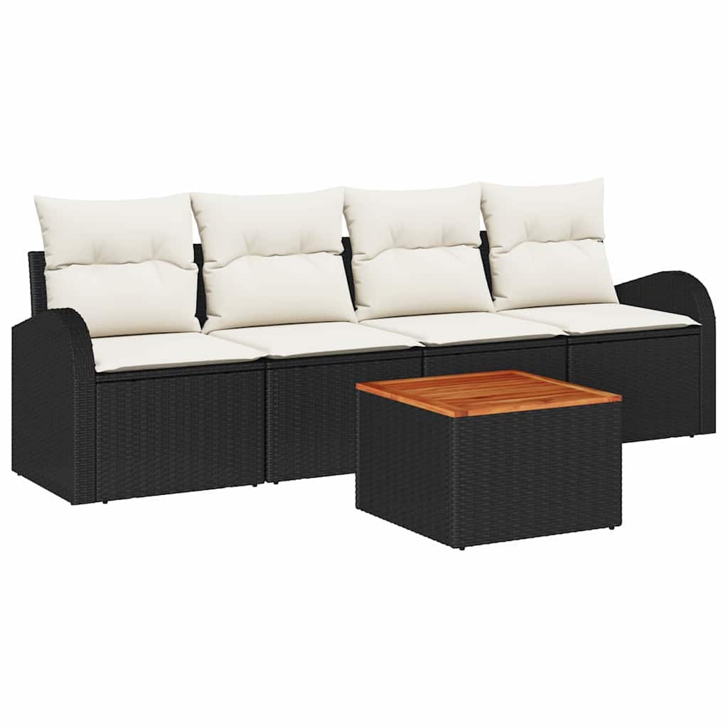Tuinbankenset met opslag 5 pcs Zwart en Crème poly rattan is nu te koop bij PeponiXL, paradijselijk wonen!