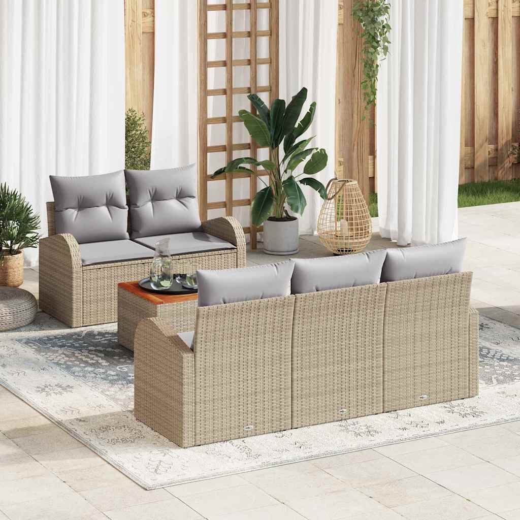 Tuinbankenset met opslag 6 pcs Beige en Licht Grijs poly rattan is nu te koop bij PeponiXL, paradijselijk wonen!