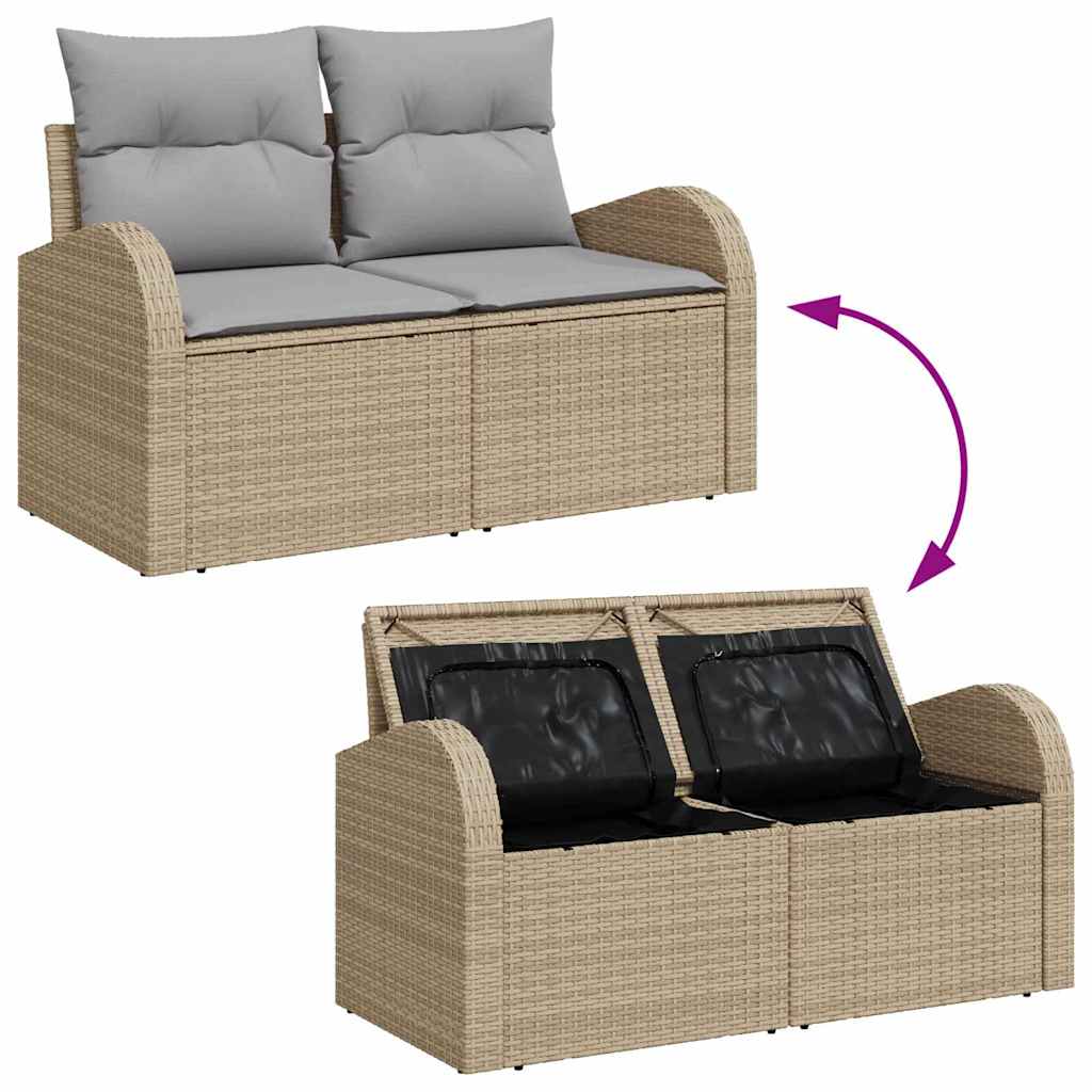 Tuinbankenset met opslag 6 pcs Beige en Licht Grijs poly rattan is nu te koop bij PeponiXL, paradijselijk wonen!