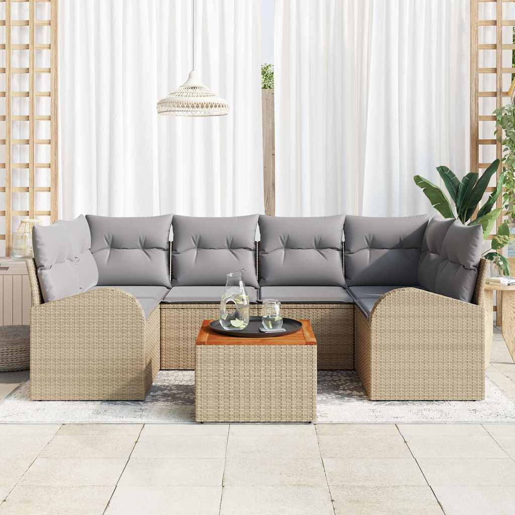 Tuinbankenset met opslag 7 pcs Beige en Licht Grijs poly rattan is nu te koop bij PeponiXL, paradijselijk wonen!