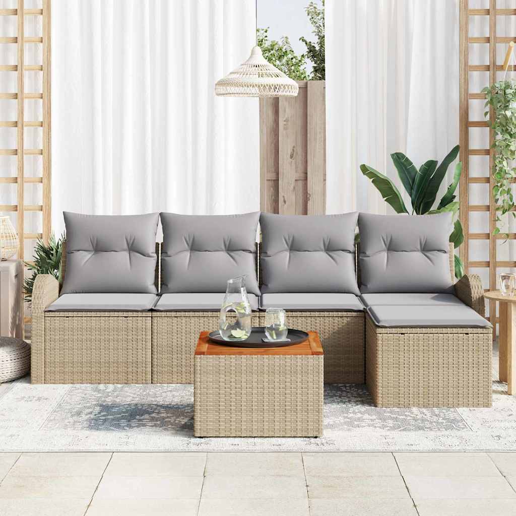 Tuinbankenset met opslag 6 pcs Beige en Licht Grijs poly rattan is nu te koop bij PeponiXL, paradijselijk wonen!