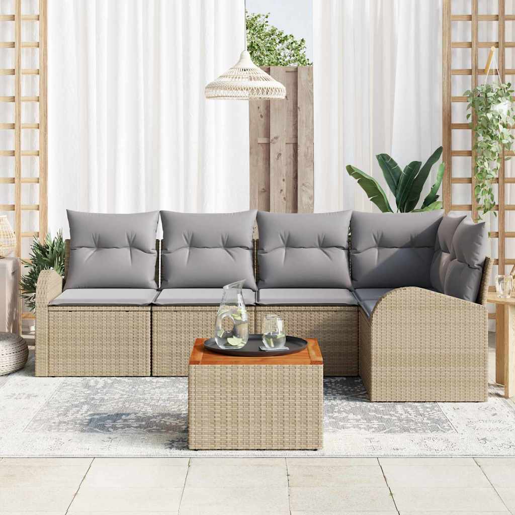 Tuinbankenset met opslag 6 pcs Beige en Licht Grijs poly rattan is nu te koop bij PeponiXL, paradijselijk wonen!