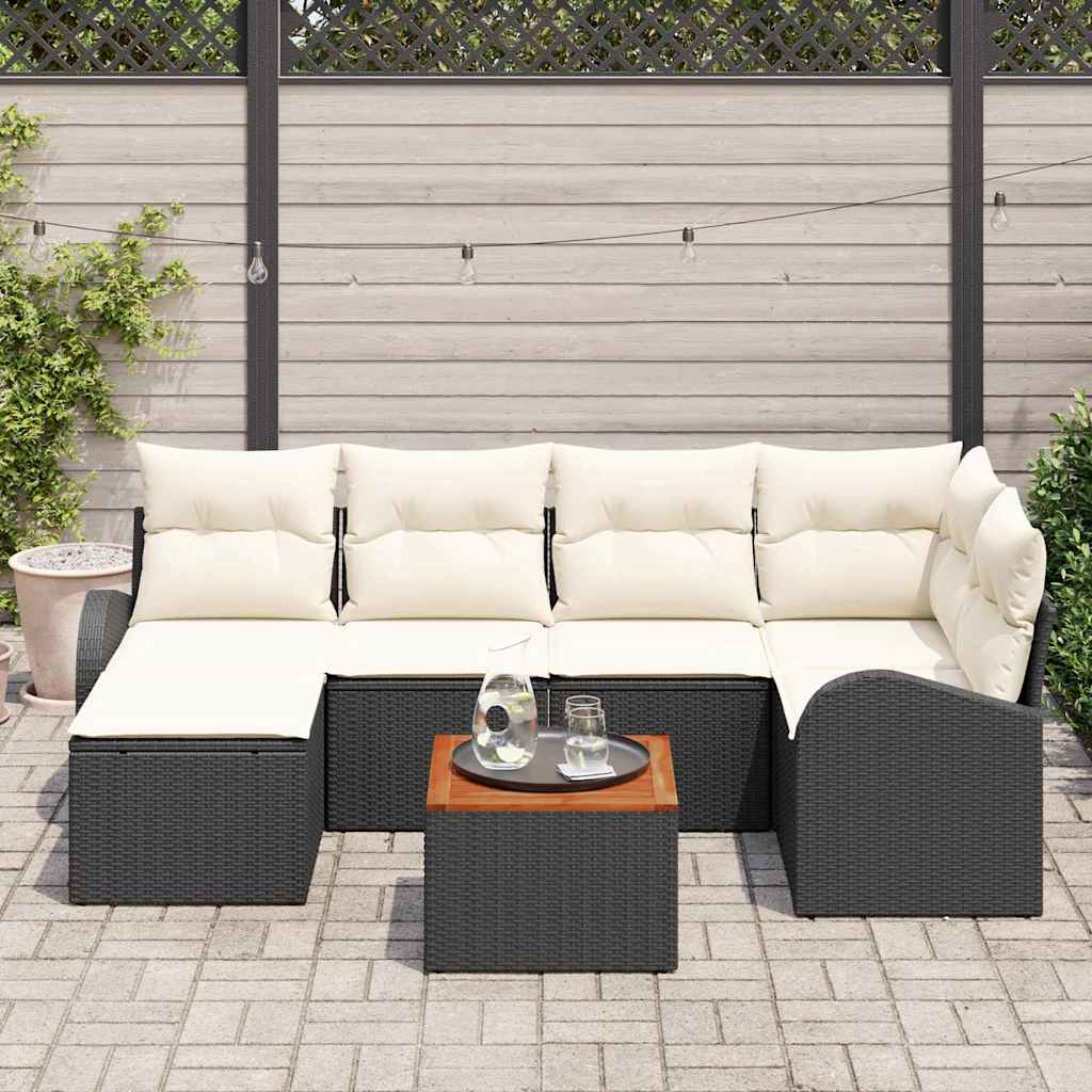 Tuinbankenset met opslag 7 pcs Zwart en Crème poly rattan is nu te koop bij PeponiXL, paradijselijk wonen!