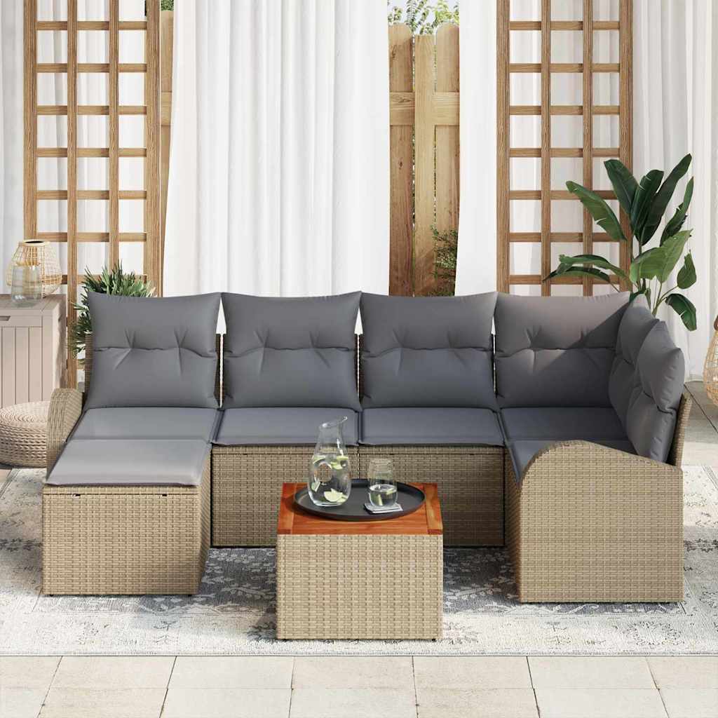 Tuinbankenset met opslag 7 pcs Beige en Licht Grijs poly rattan is nu te koop bij PeponiXL, paradijselijk wonen!