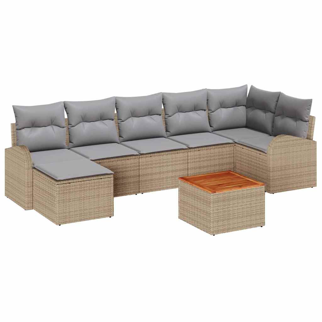 Tuinbankenset met opslag 8 pcs Beige en Licht Grijs poly rattan