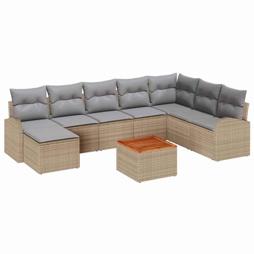 Tuinbankenset met opslag 9 pcs Beige en Licht Grijs poly rattan is nu te koop bij PeponiXL, paradijselijk wonen!