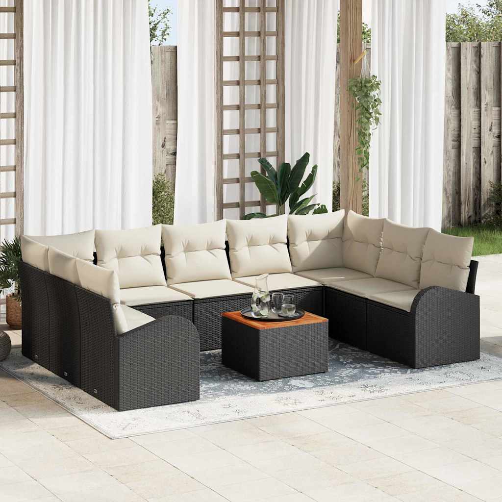 Tuinbankenset met opslag 10 pcs Zwart en Crème poly rattan is nu te koop bij PeponiXL, paradijselijk wonen!