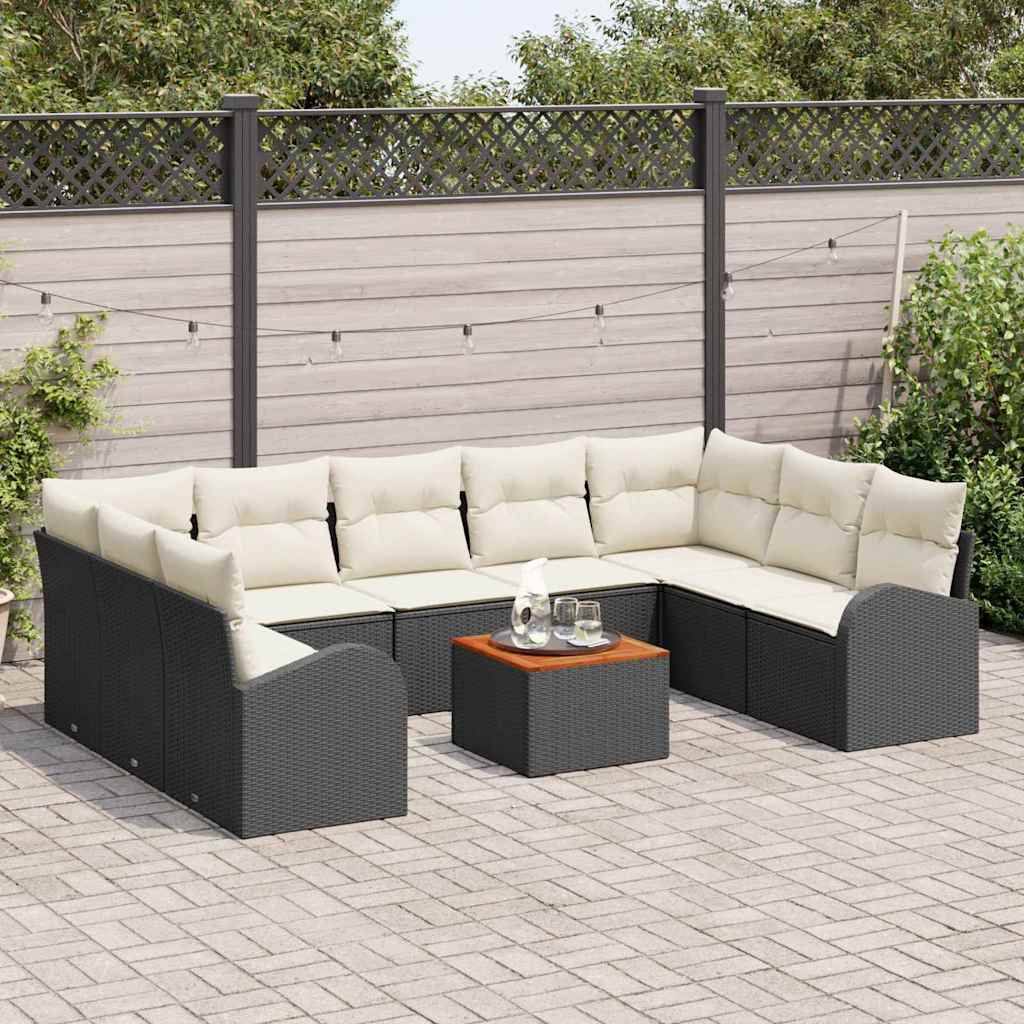 Tuinbankenset met opslag 10 pcs Zwart en Crème poly rattan is nu te koop bij PeponiXL, paradijselijk wonen!