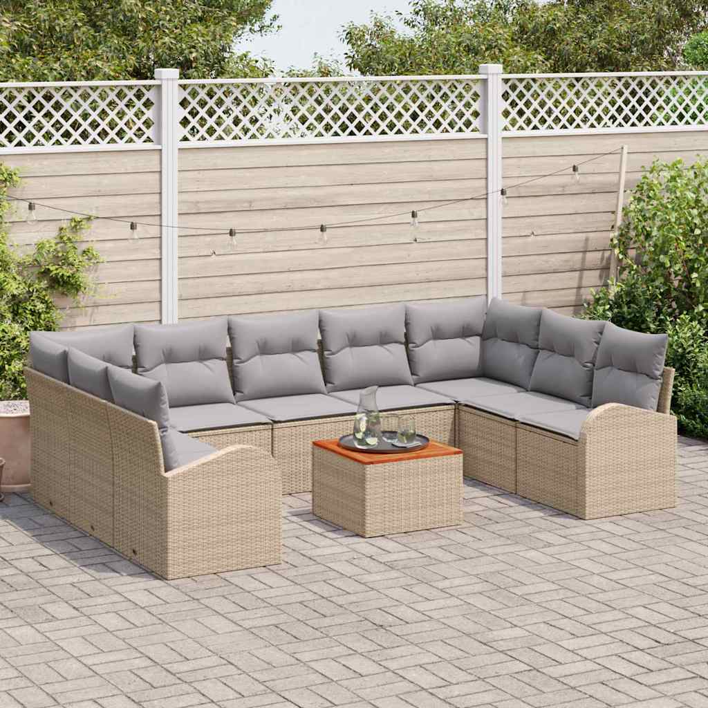 Tuinbankenset 10 pcs Beige en Licht Grijs poly rattan is nu te koop bij PeponiXL, paradijselijk wonen!