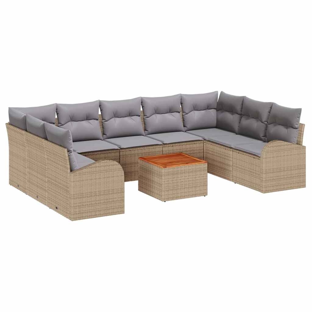 Tuinbankenset 10 pcs Beige en Licht Grijs poly rattan is nu te koop bij PeponiXL, paradijselijk wonen!