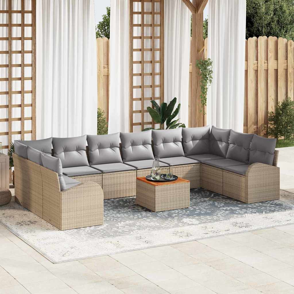 Tuinbankenset 11 pcs Beige en Licht Grijs poly rattan is nu te koop bij PeponiXL, paradijselijk wonen!